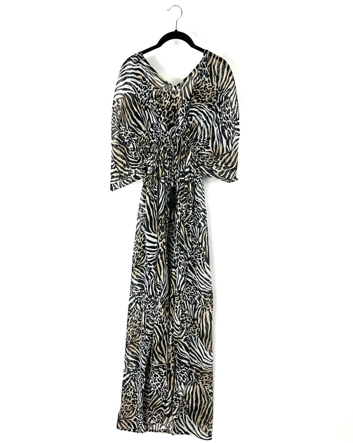 Animal Print Tie Waist Maxi Dress - Size 00 - 18