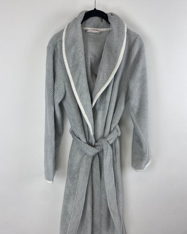 Fuzzy Grey Robe with White Trim - Small