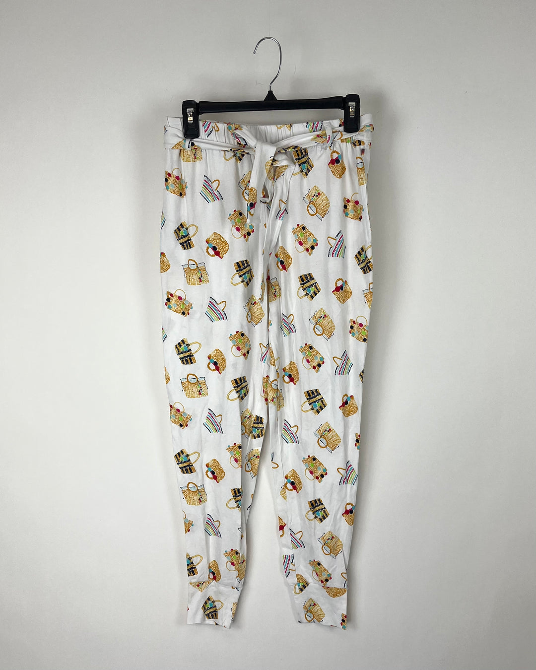 White Purse Printed Pajama Pants - Small