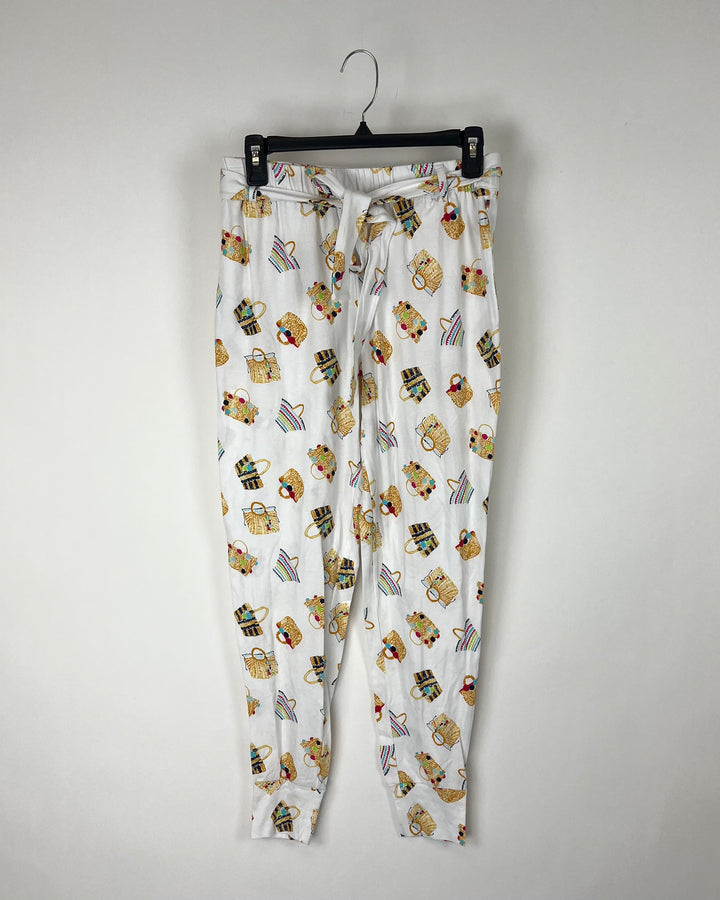 White Purse Printed Pajama Pants - Small