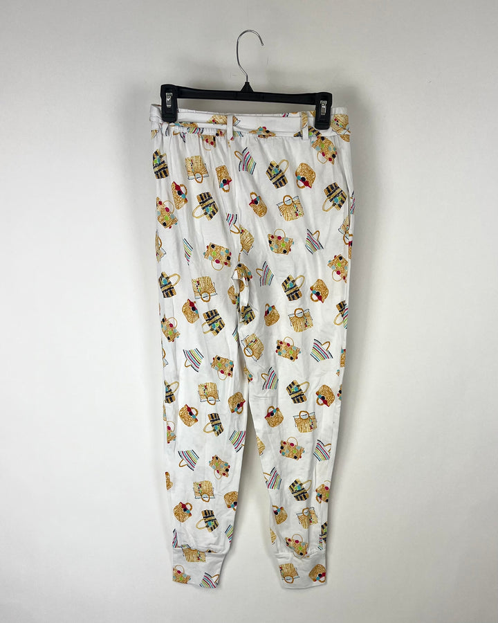 White Purse Printed Pajama Pants - Small