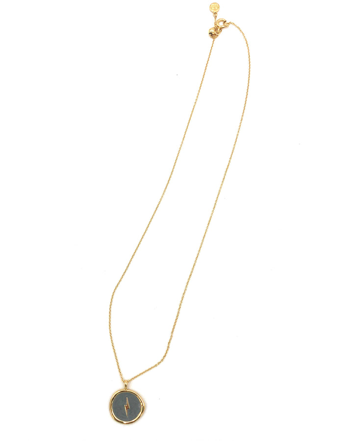Gold and Grey Marble Pendant with Gold Lighting Bolt Design