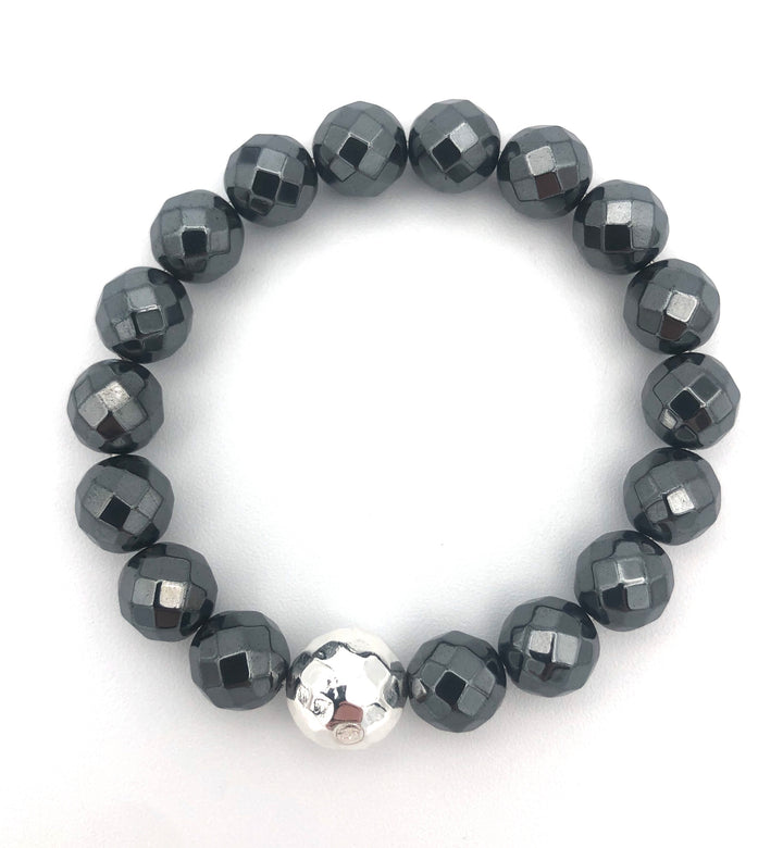 Metallic Black and Silver Gemstone Bracelet