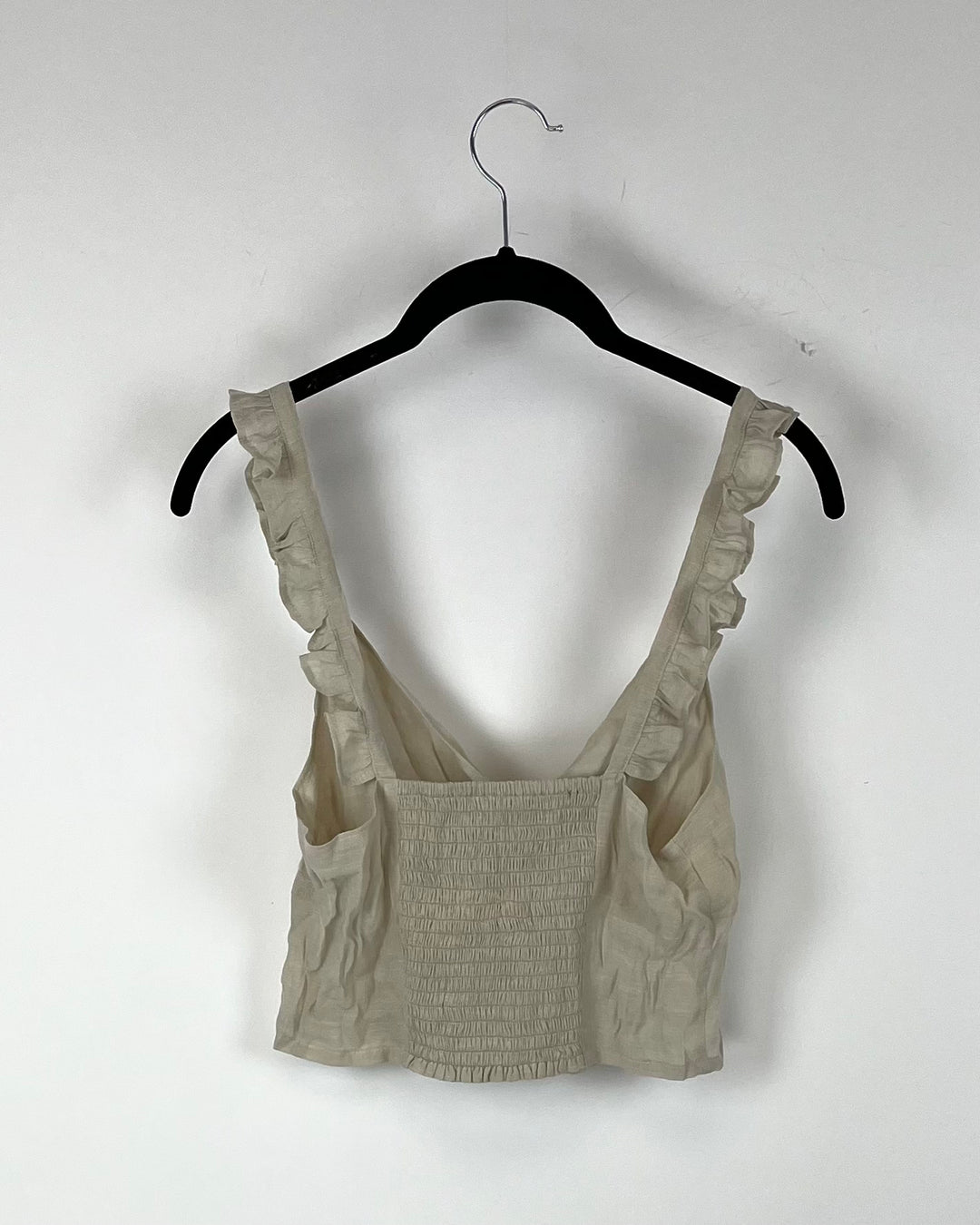 Beige Ruffle Strap Cropped Blouse - Small