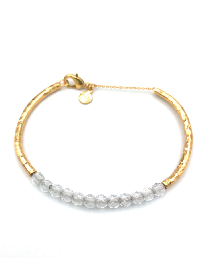 Clear Grey Beaded Gold Bangle Bracelet