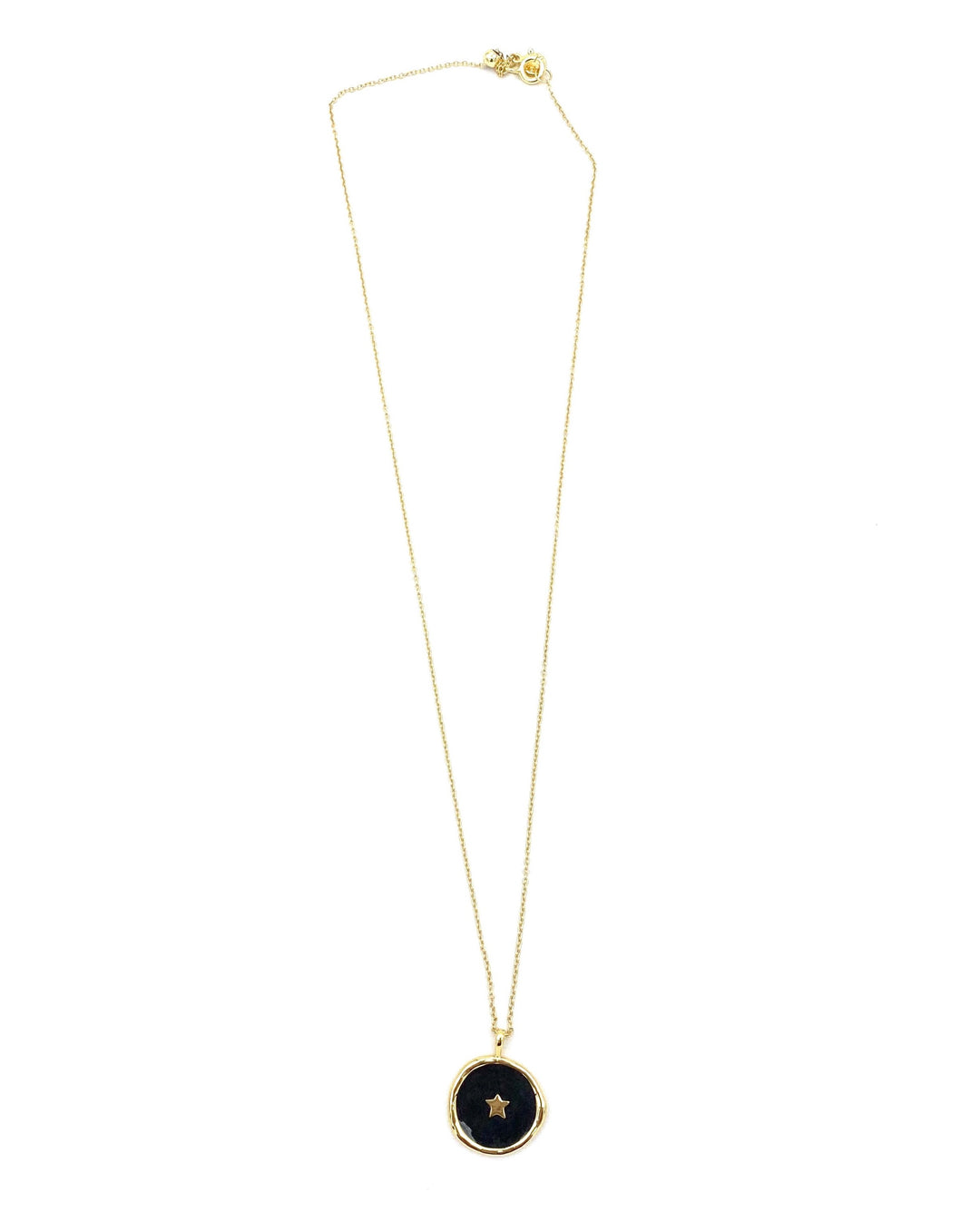 Gold Necklace With Black Pendant And Gold Star
