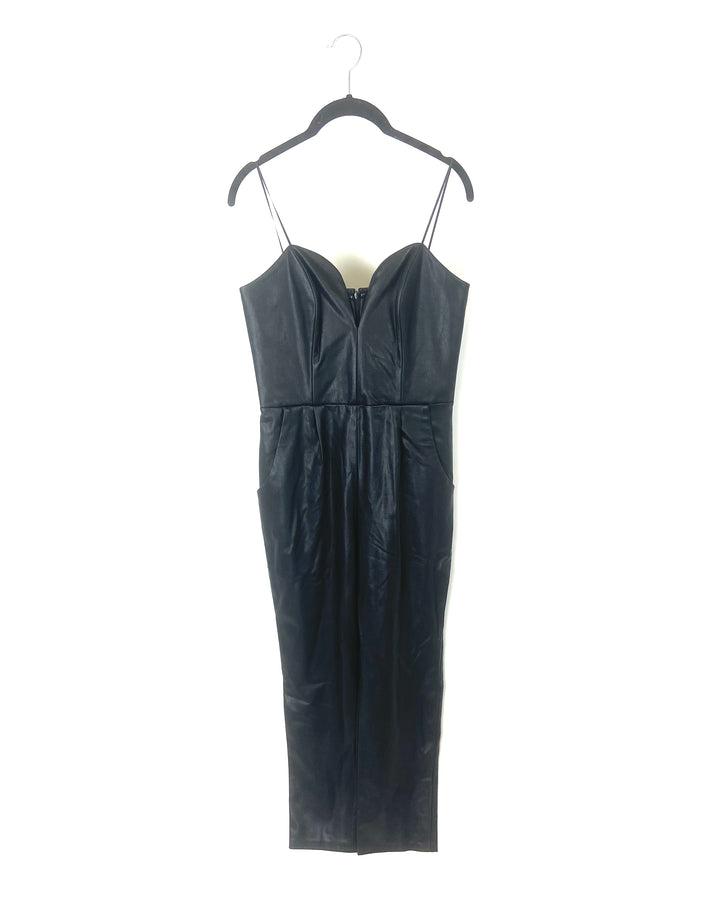 Black Leather Strapless Jumpsuit- Small