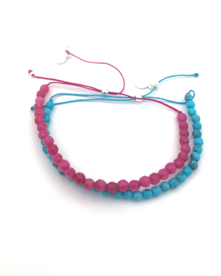 Small Beaded Pink and Turquoise Bracelet Set