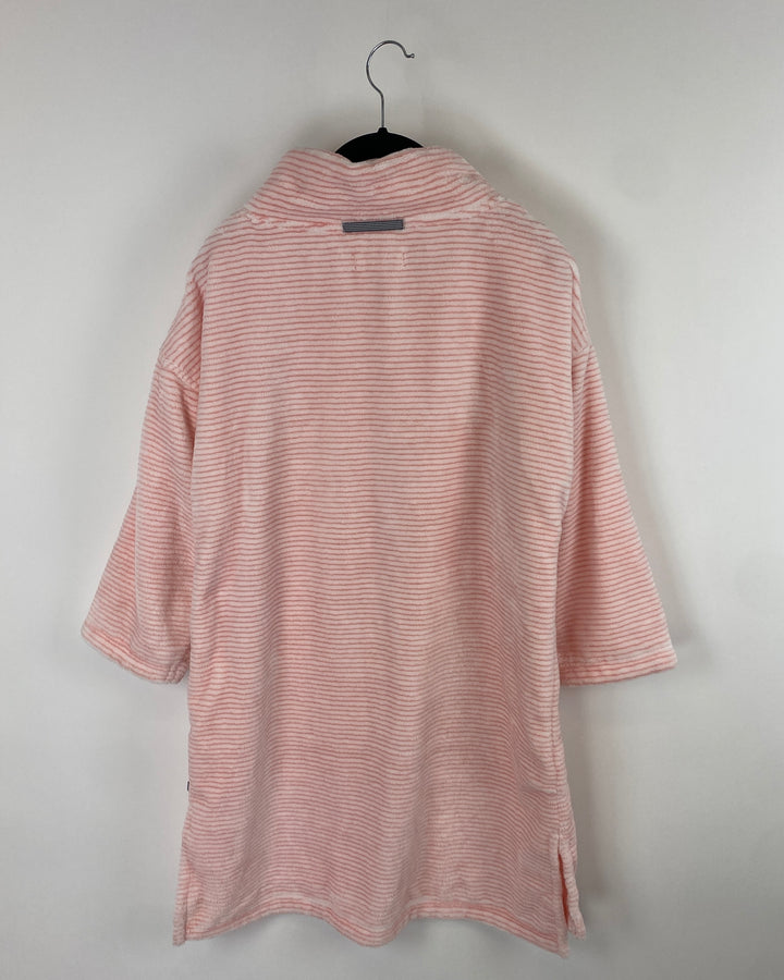 Pink and White Striped Fuzzy Long Sweatshirt - Small