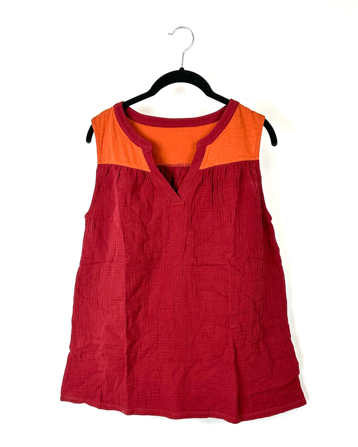 Burgundy And Rust Sleeveless Blouse - Small