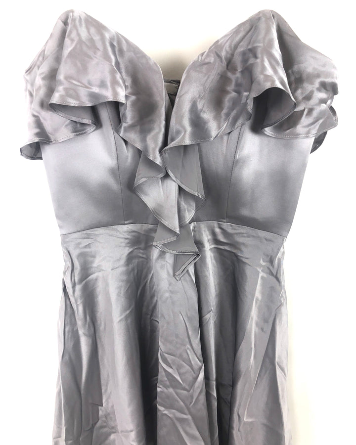 Grey Ruffle Strapless Dress - Small
