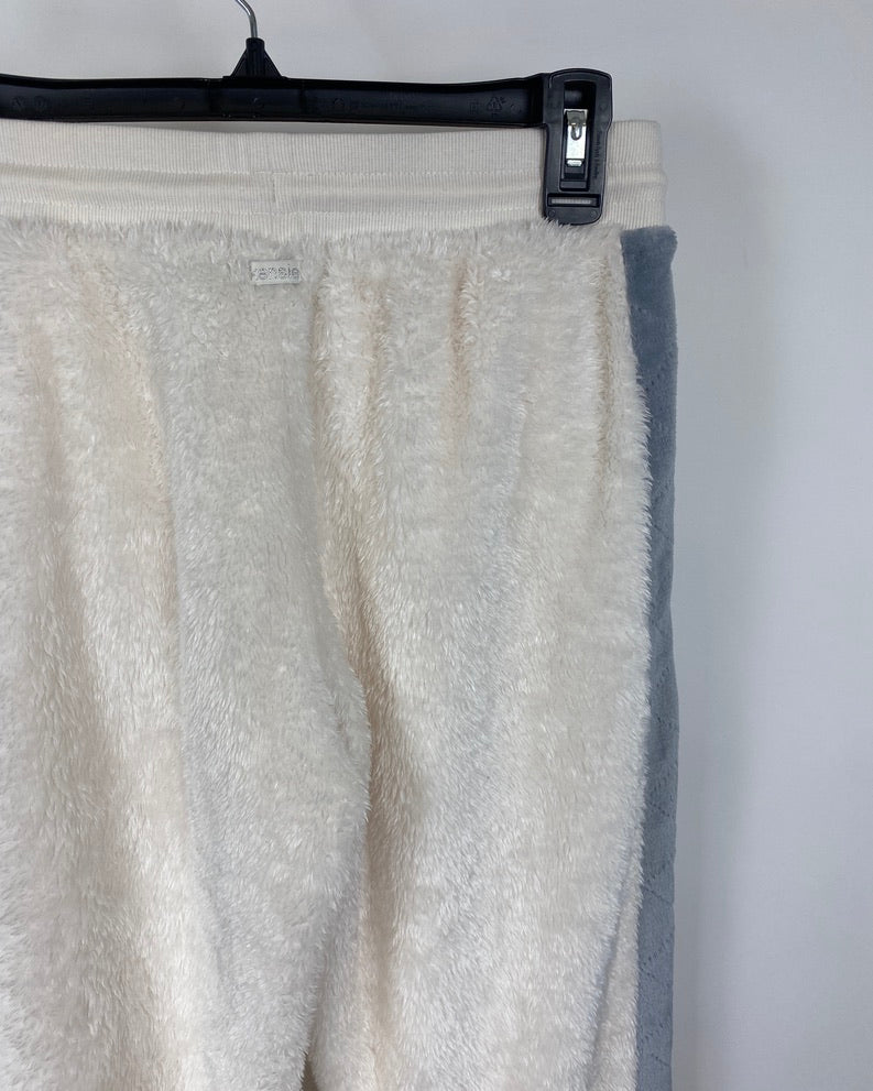 White and Grey Fuzzy Sweatpants - Small