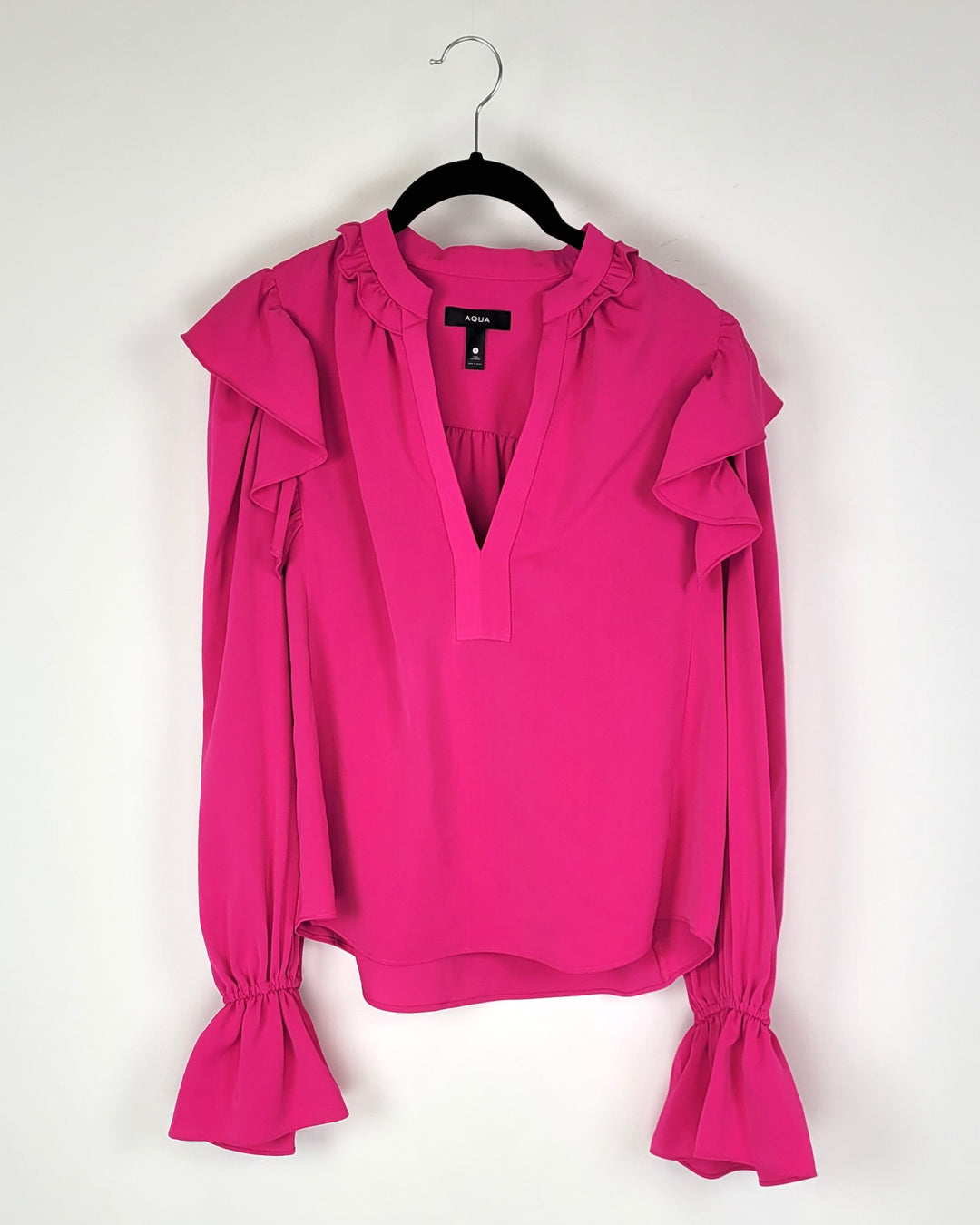 Hot Pink Long Sleeve Ruffle Top - Small And Medium