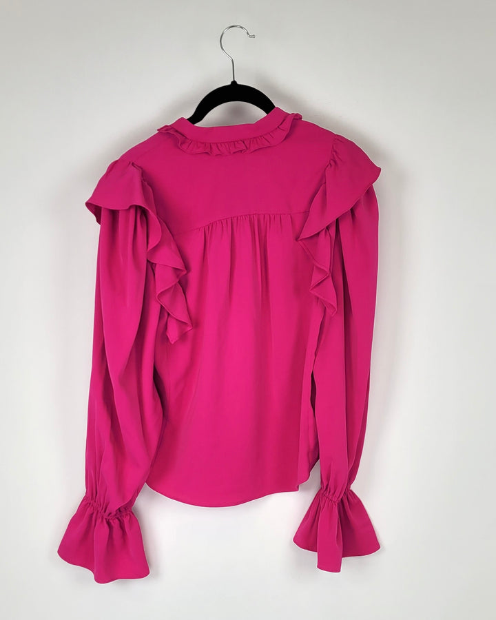 Hot Pink Long Sleeve Ruffle Top - Small And Medium