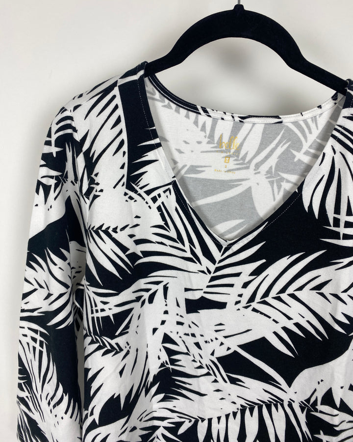 Black and White Tropical Printed Top with Tassels - Small/Medium