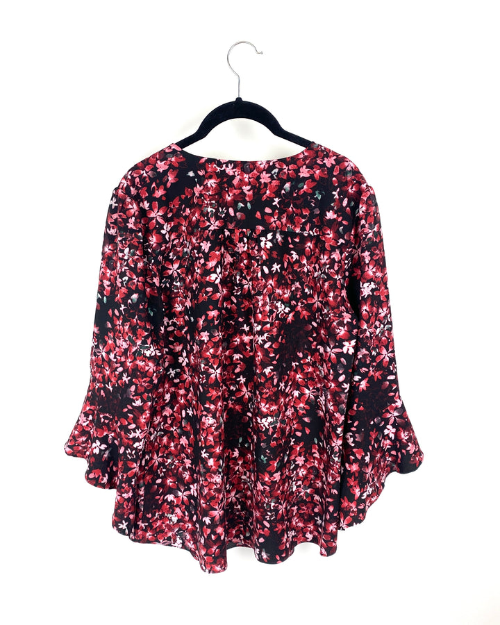 Black And Red Floral Printed Top - Medium/Large