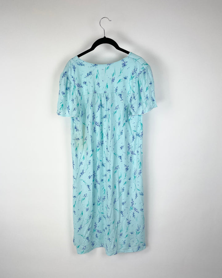 Teal Floral Print Nightgown - Medium