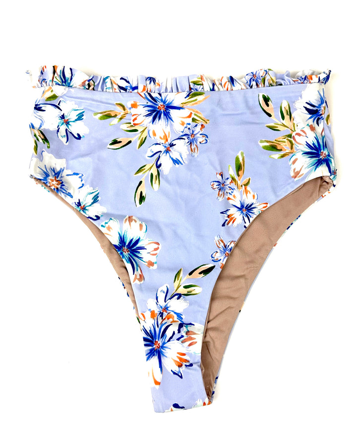 Blue Floral Ruffle Bikini Bottom - Small
