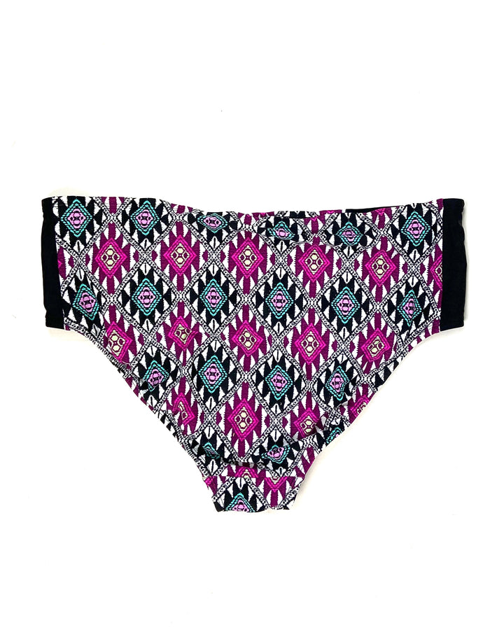Beach Black and Purple Abstract Bathing Suit Bottom -Large