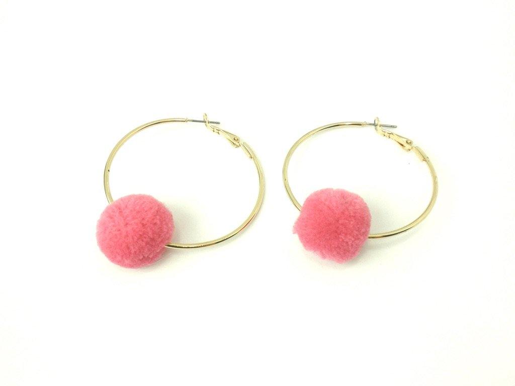 Gold Hoops with Pink Pom Pom - The Fashion Foundation - {{ discount designer}}