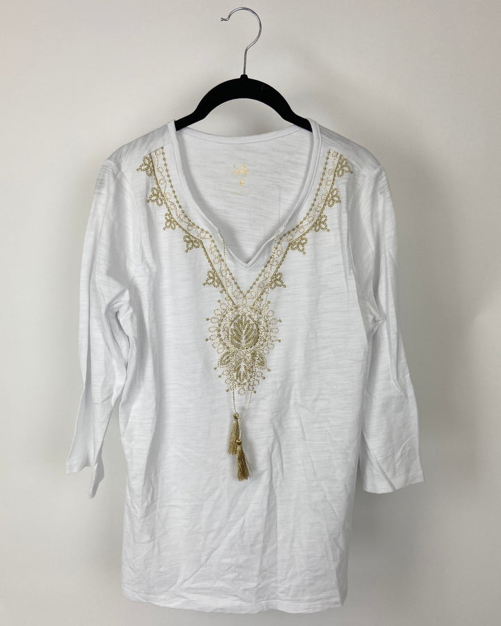 White Embroidered Long Sleeve Top - Small/Medium