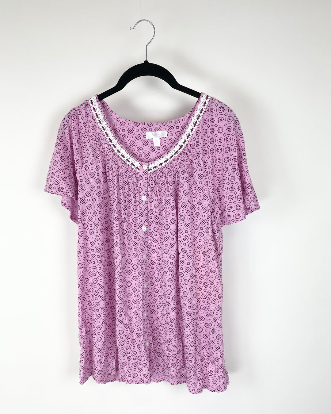 Pink Abstract Print Button Up T-Shirt - Medium