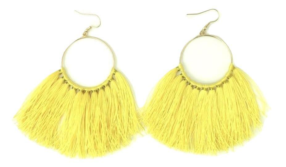 Gold Dangle Earring with Yellow Tassels - The Fashion Foundation - {{ discount designer}}