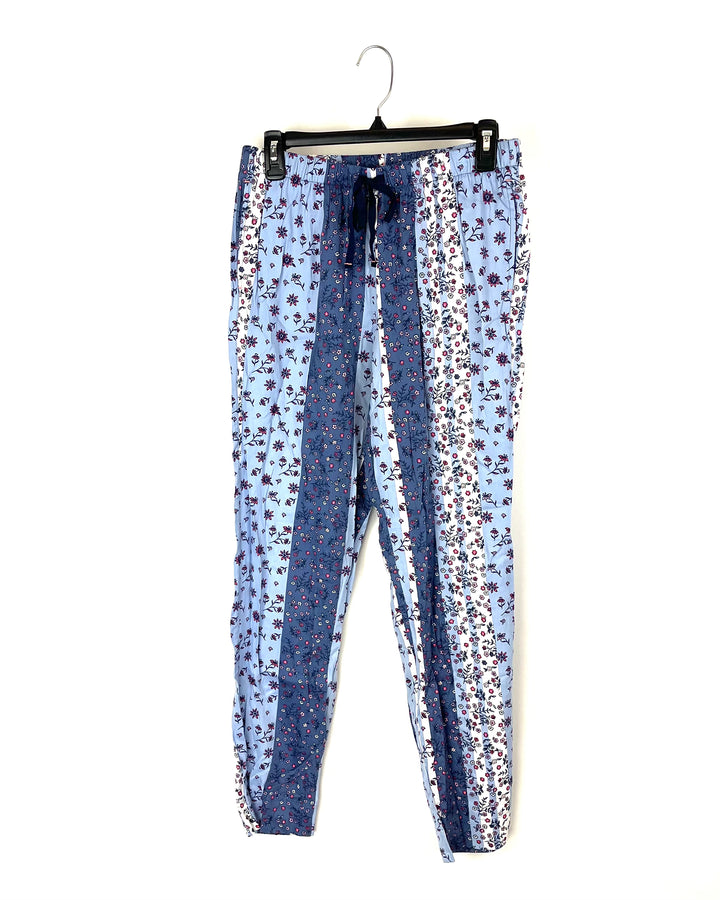 Blue And White Floral Pajama Pants - Small