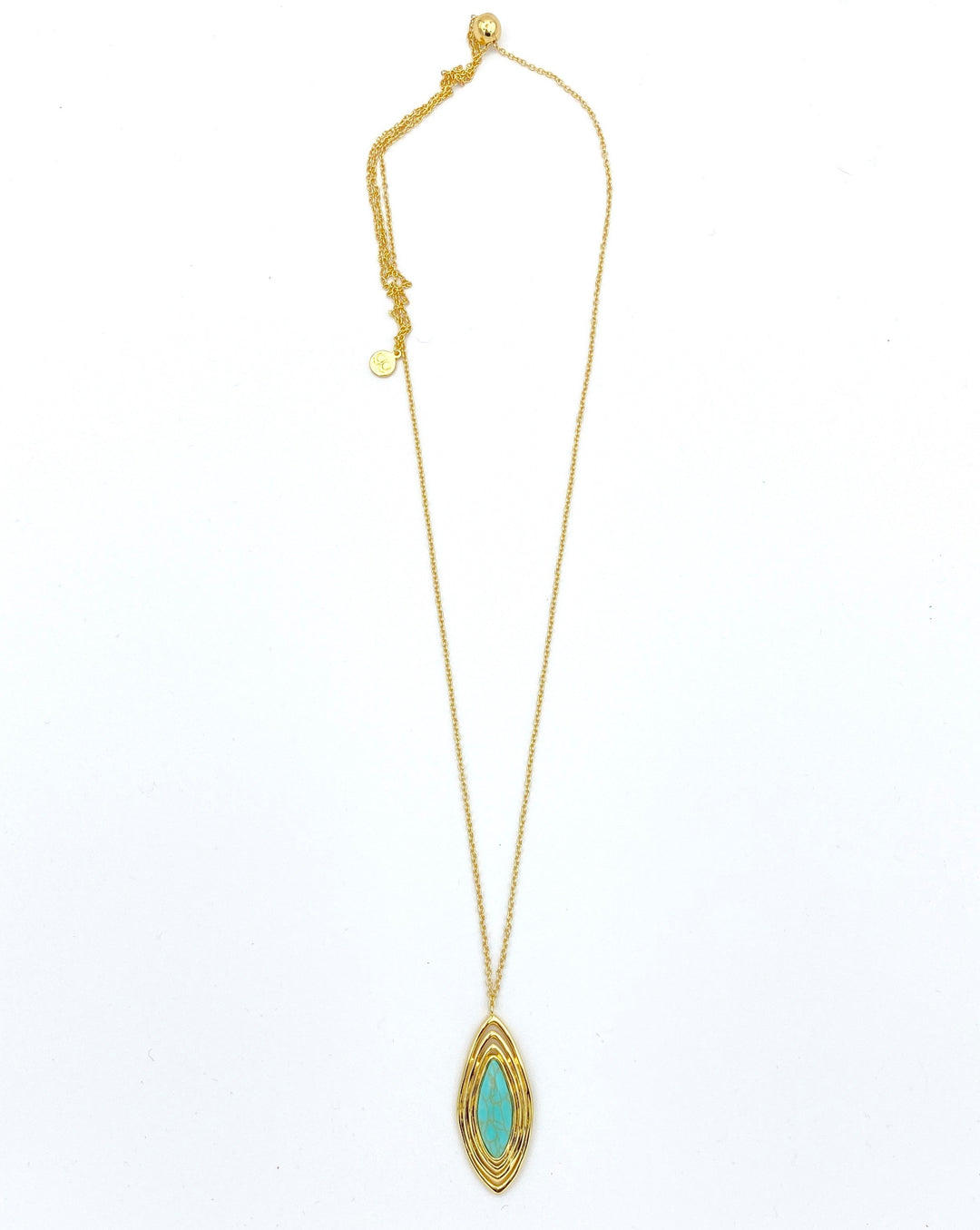 Gold Adjustable Necklace With Turquoise Pendant