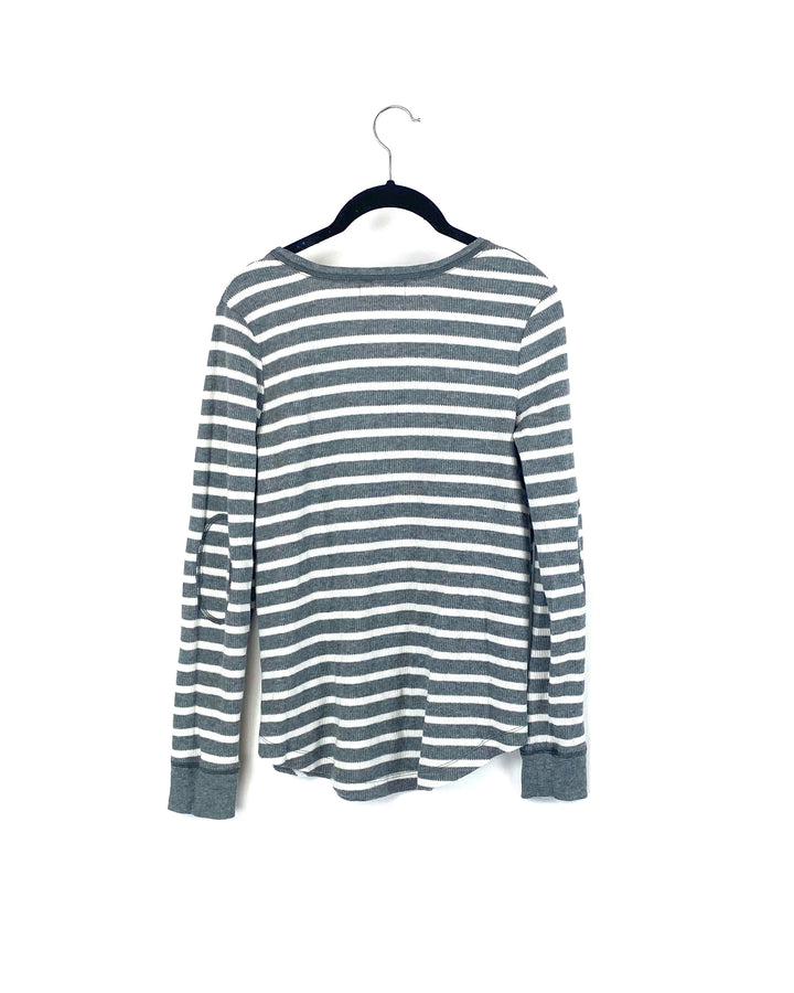 Grey And White Stripe Long Sleeve Top - Small