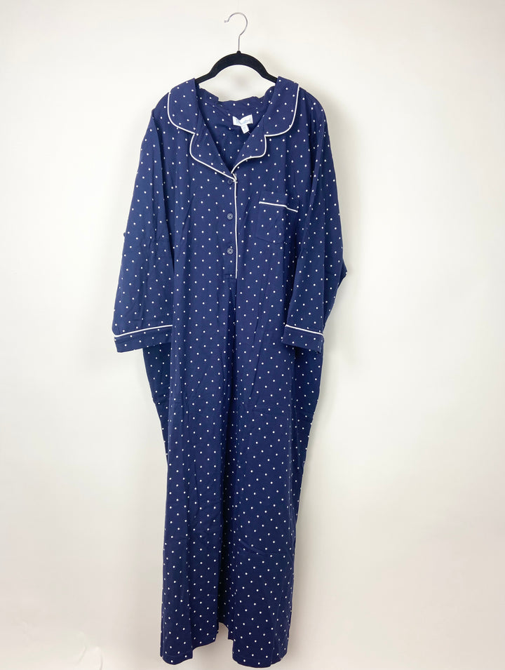 Navy and White Polka Dot Pajama Dress - 2X