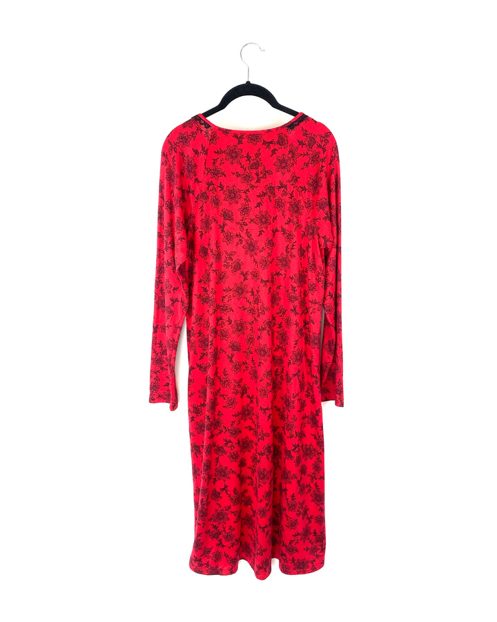 Red Button-Up Lounge Dress- Medium