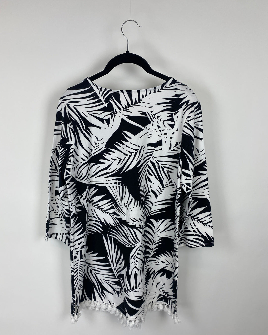 Black and White Tropical Printed Top with Tassels - Small/Medium