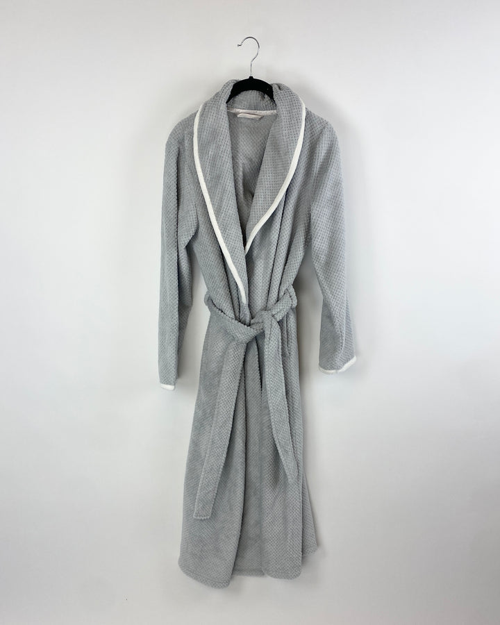 Fuzzy Grey Robe with White Trim - Small