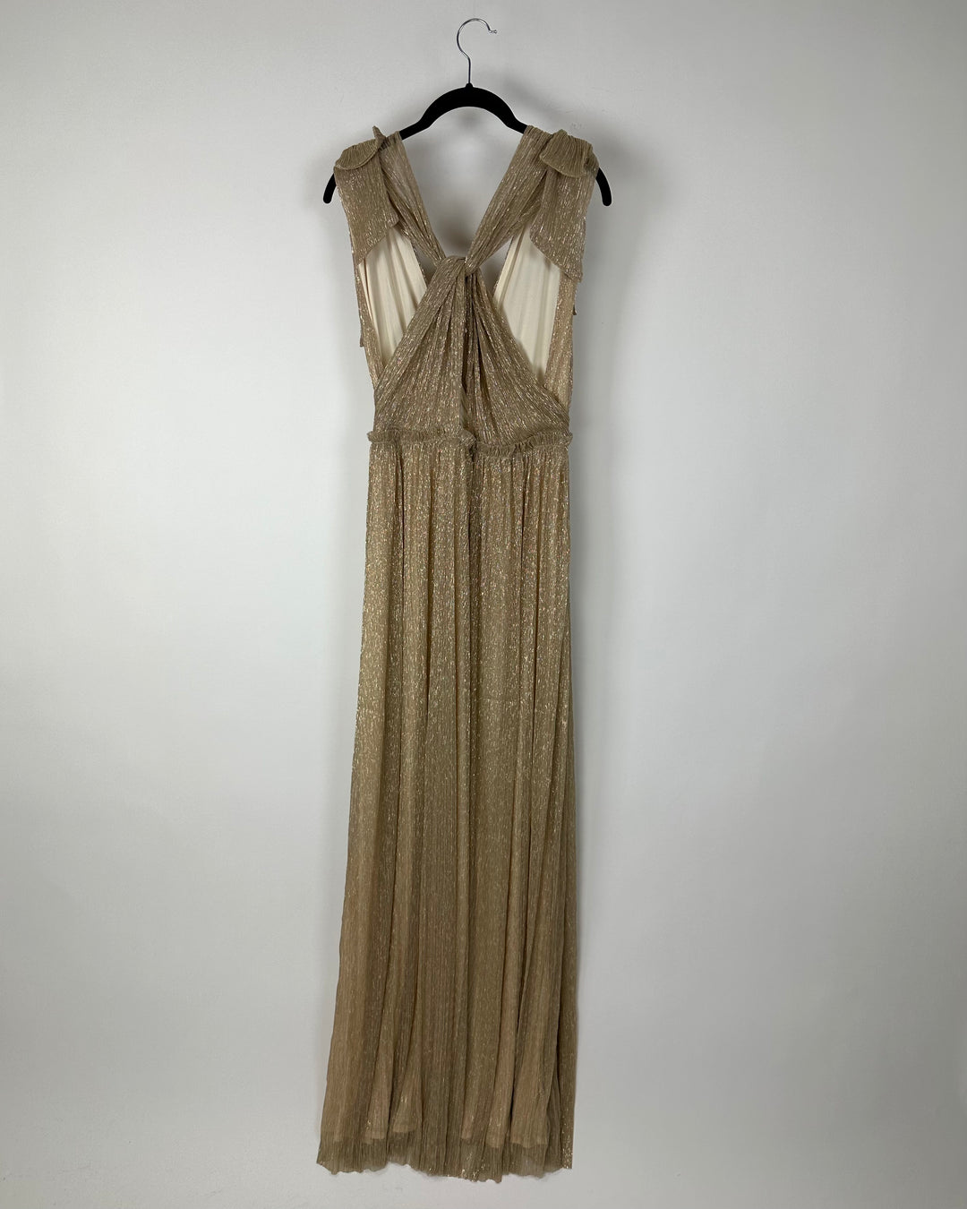Gold Metallic Tie Shoulder Maxi Dress - Size 0/2
