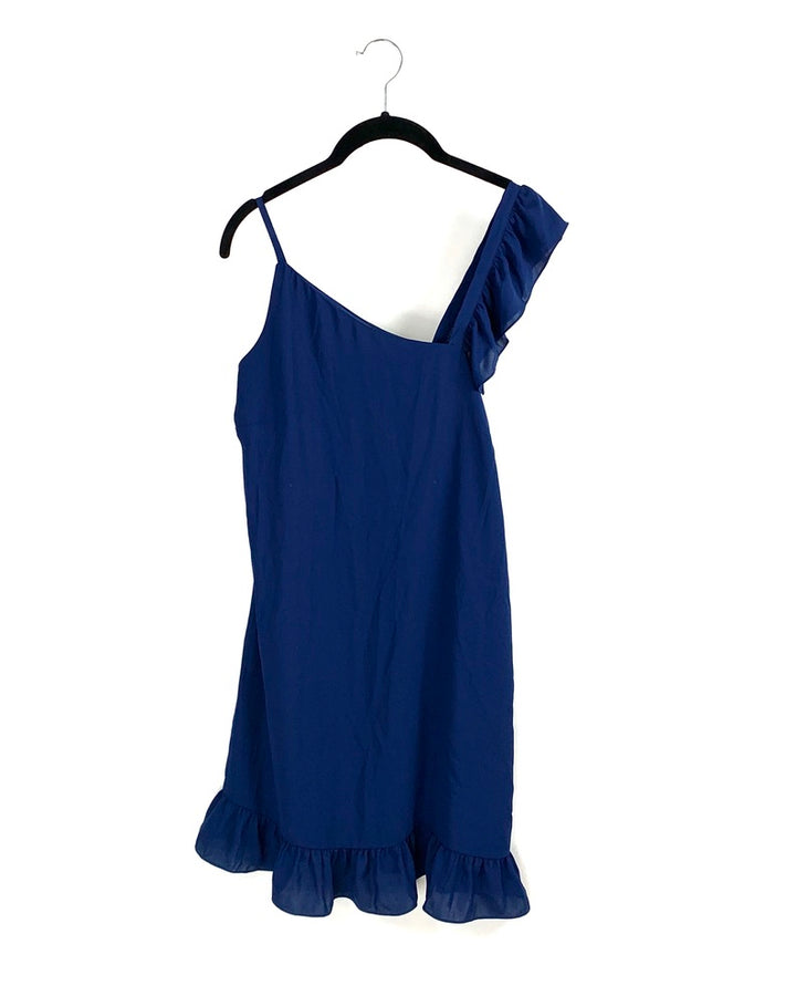 Navy Blue One Ruffle Shoulder Dress - Small