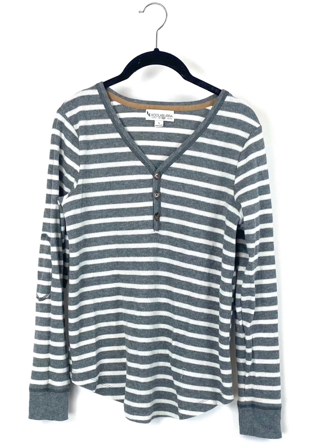 Grey And White Stripe Long Sleeve Top - Small