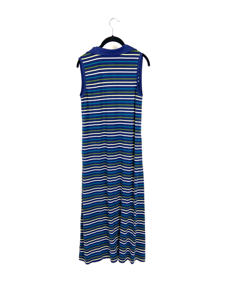 Striped Sleeveless Collared Maxi Dress - Small/Medium