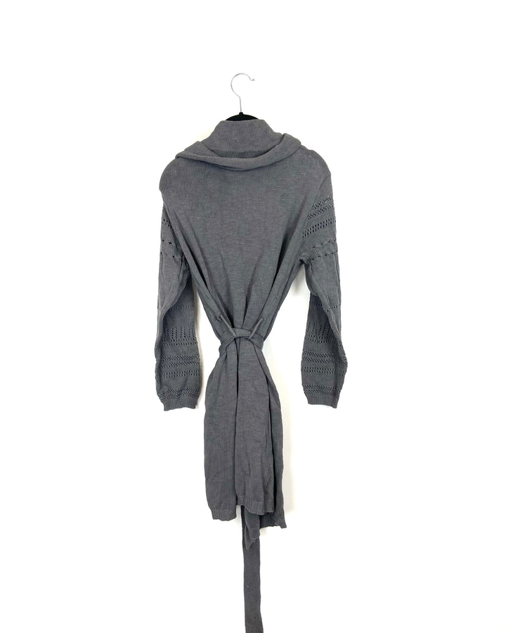 Grey Knitted Long Cardigan - Small