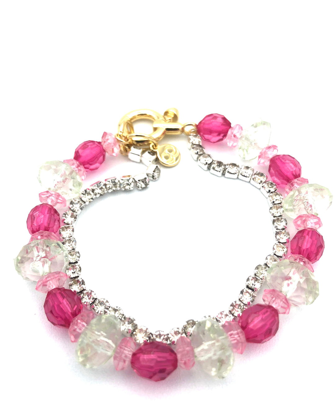 Pink Bead and Rhinestone Bracelet
