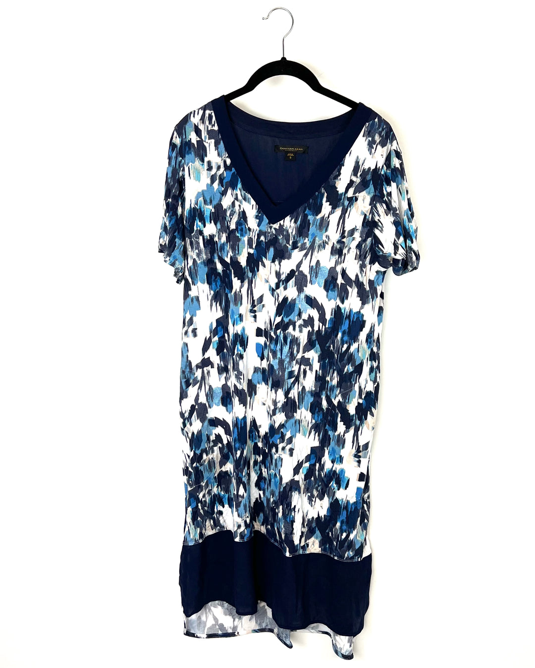 Blue And White Printed Lounge Wear Dress - Small