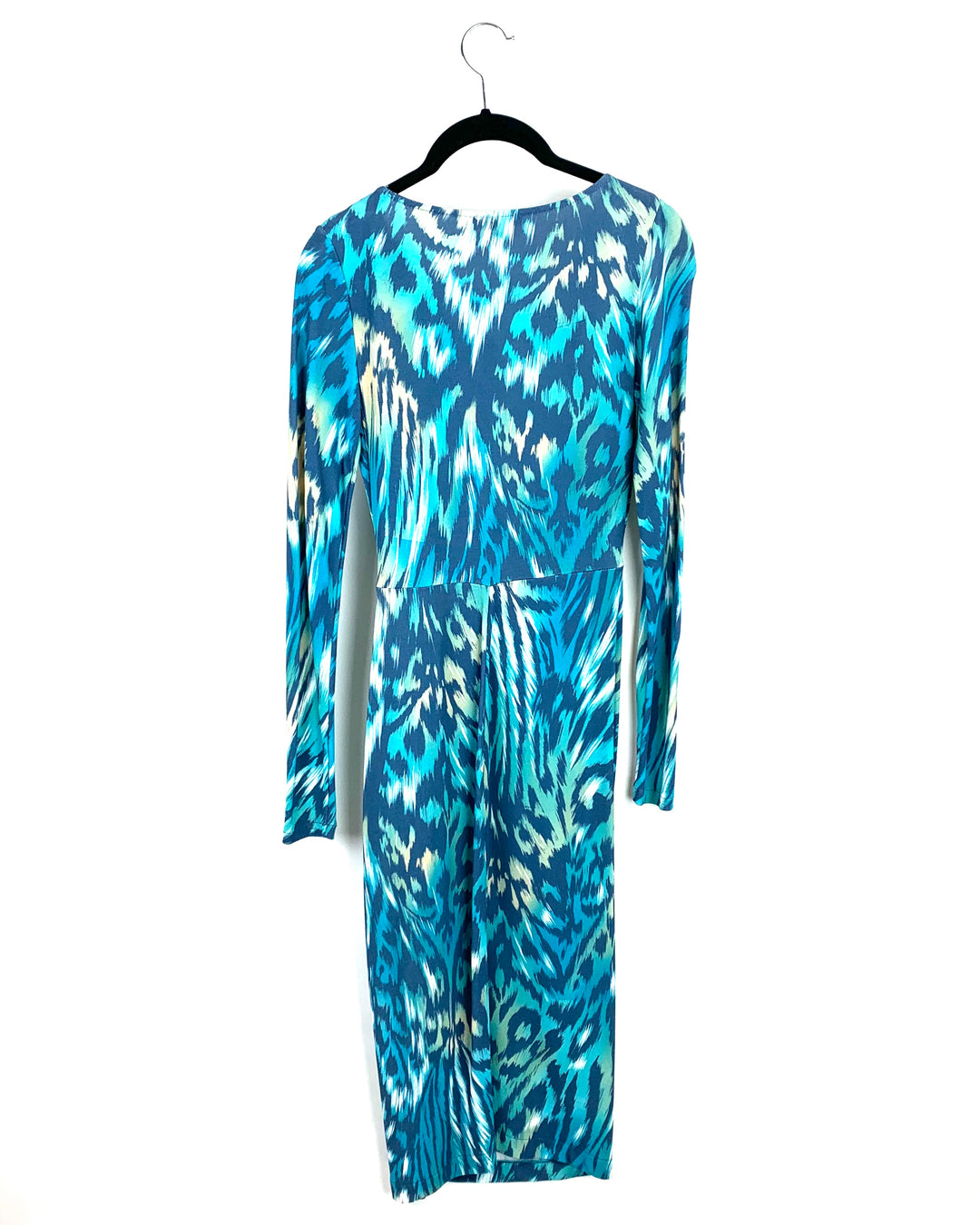 Green and Blue Animal Print Long Sleeve Dress - Small