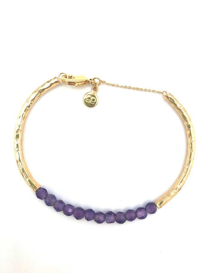 Purple Beaded Gold Bangle Bracelet