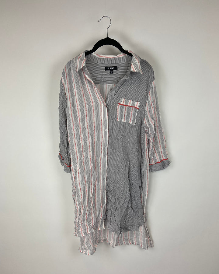 Black And White Striped Button Up Nightgown - Small