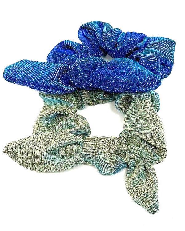 Green and Blue Metallic Bow Scrunchies Set