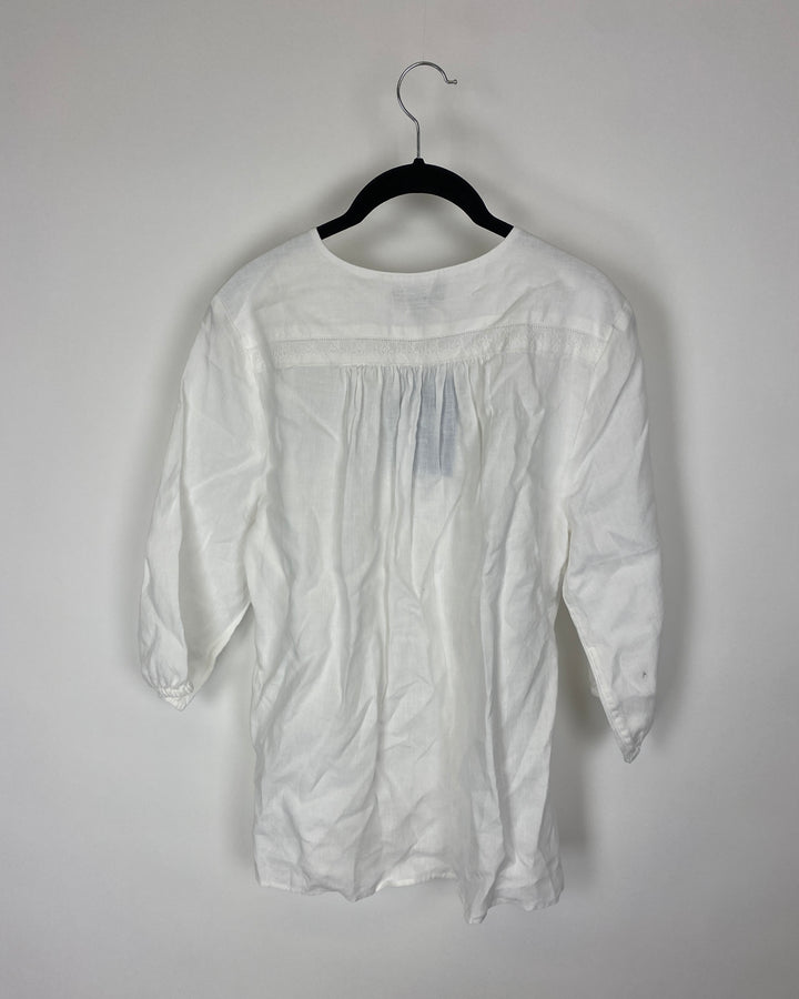White Crop Sleeve Blouse - Small