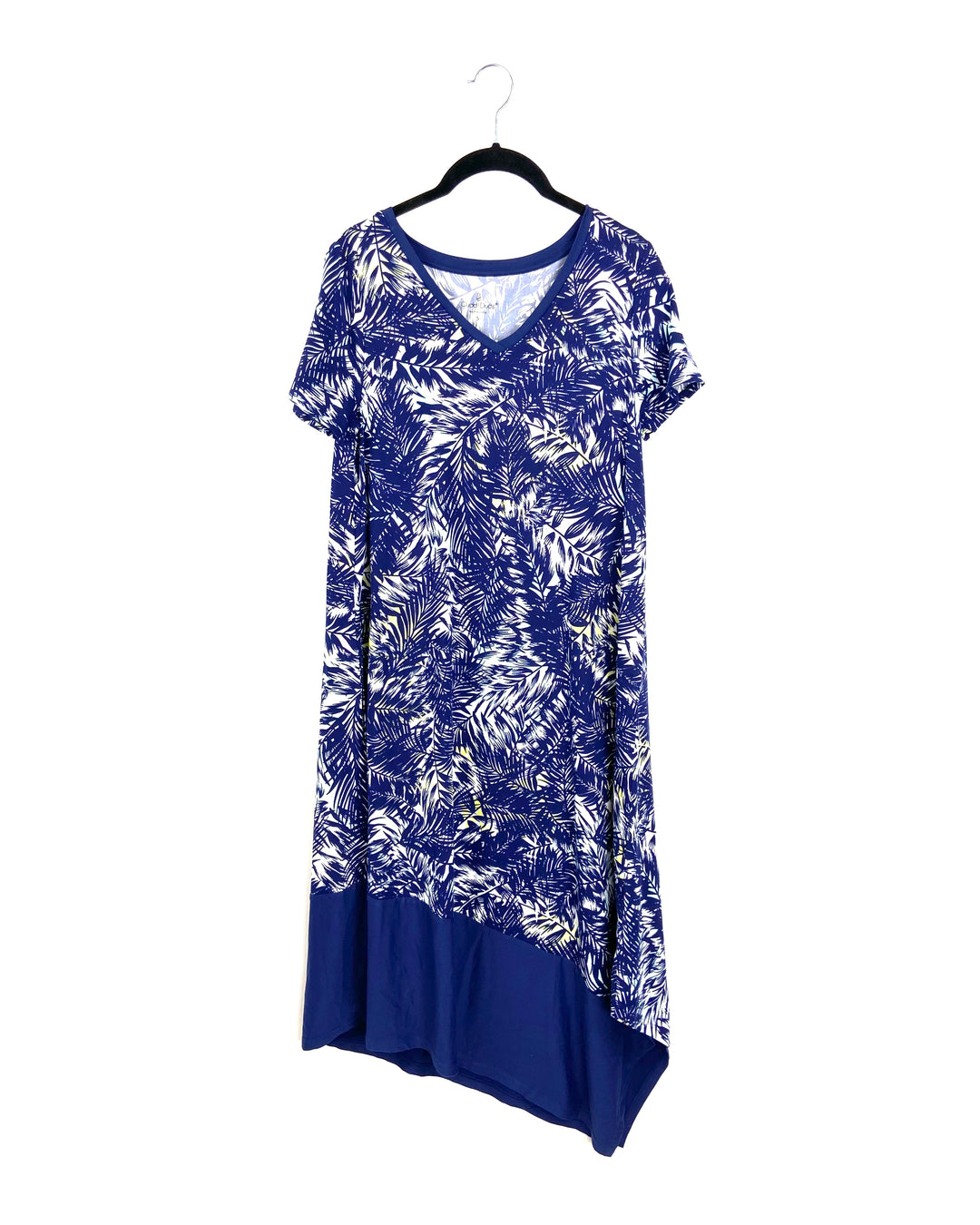 Navy Blue Tropical Print Short Sleeve Midi Dress - Size 6/8