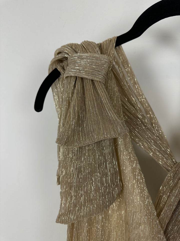 Gold Metallic Tie Shoulder Maxi Dress - Size 0/2