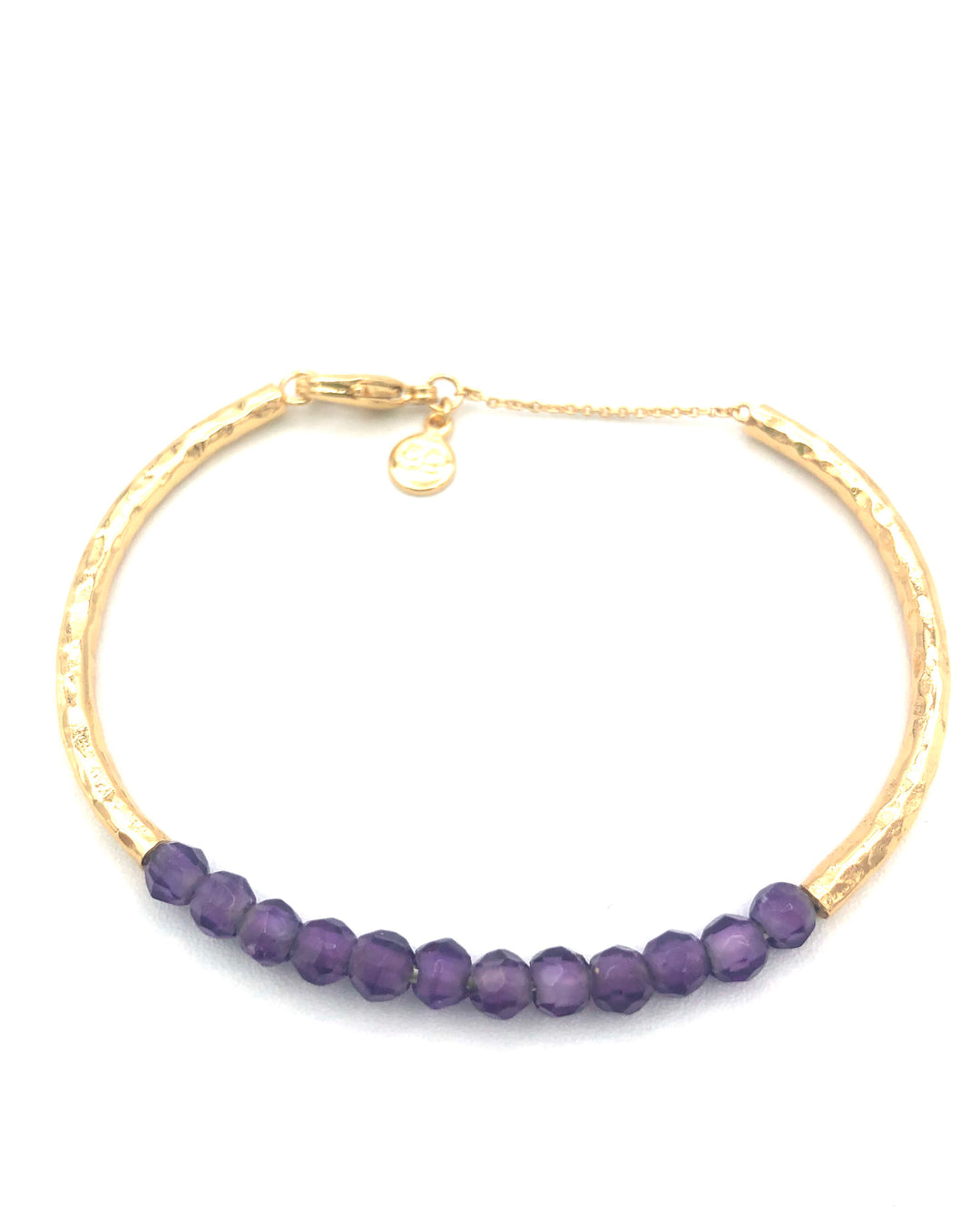 Purple Beaded Gold Bangle Bracelet