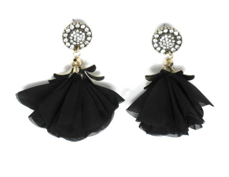 Black Floral Dangle Earrings - The Fashion Foundation - {{ discount designer}}